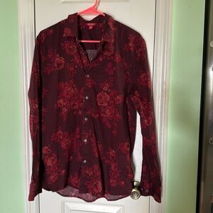 Guess Los Angeles Red/Maroon Floral Button Down Shirt Stylish Fall Winter Size L